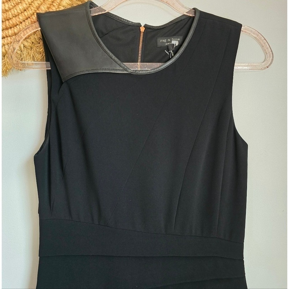 RAG & BONE Black Tiered Asymmetric Leather Accent Sheath Dress SZ 2 Quiet Luxury - Picture 3 of 11